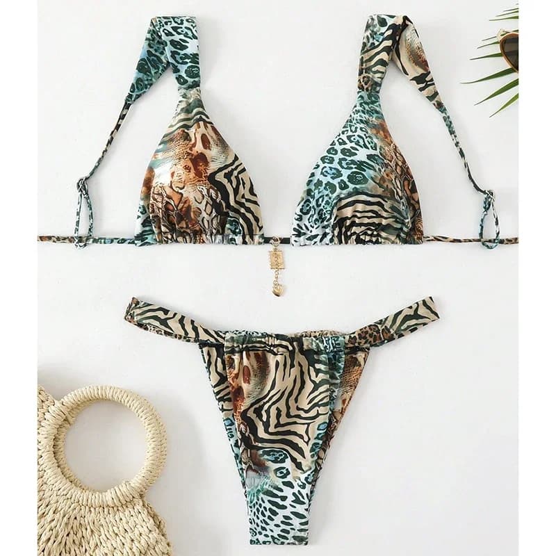 Costume da bagno bikini a vita alta con stampa vintage donna sexy triangolo con lacci mini perizoma bikini push up 2025 nuovo costume da bagno Spice Girl
