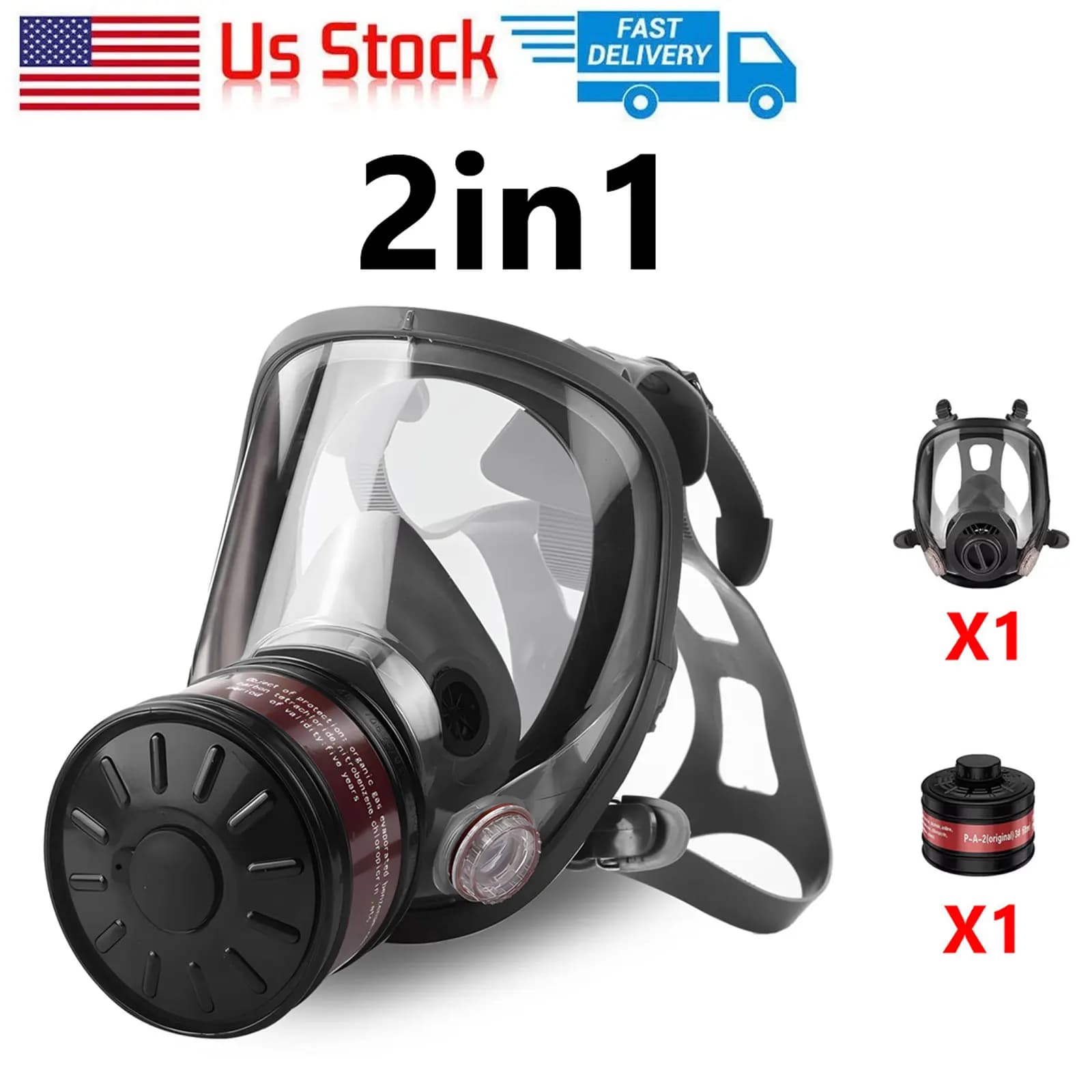 2IN1 Integral Gas Mask with 40mm Carbon Filter Active for Protection and Survival