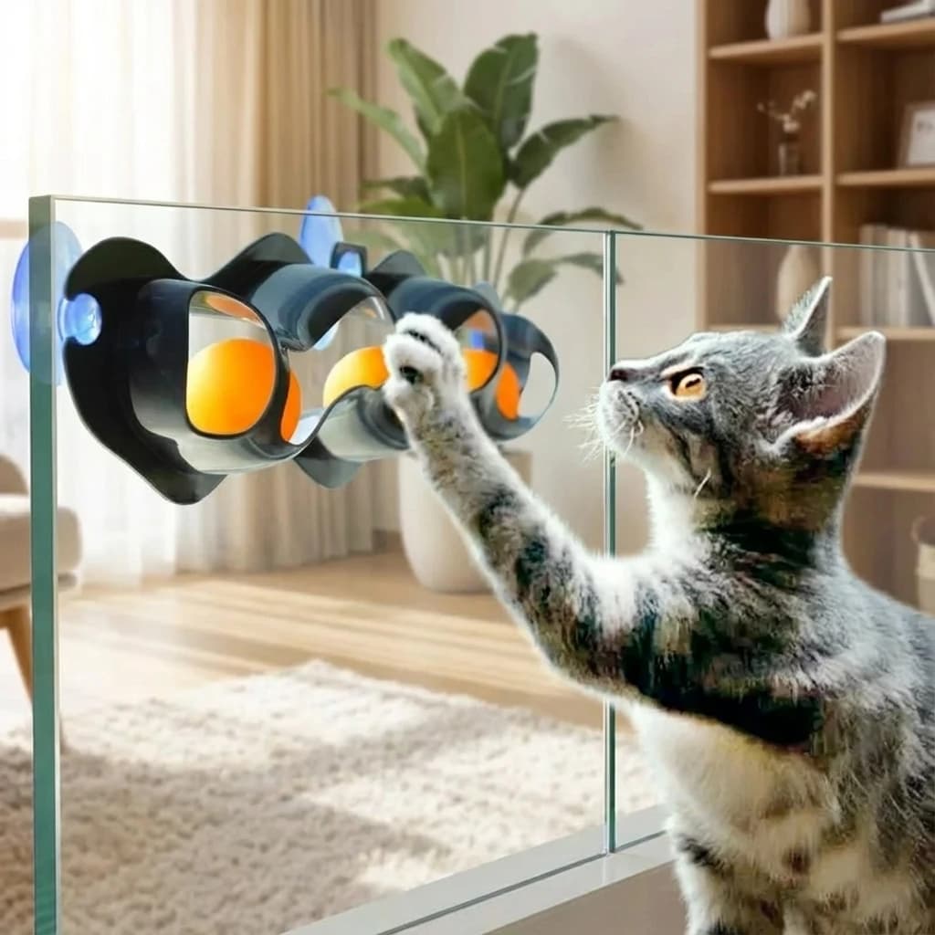 Nuovo giocattolo per gatti pista palla ventosa di plastica accessori per animali finestra ping pong vetro adsorbimento divertenti giocattoli per gatti giocattoli per animali pista gatto