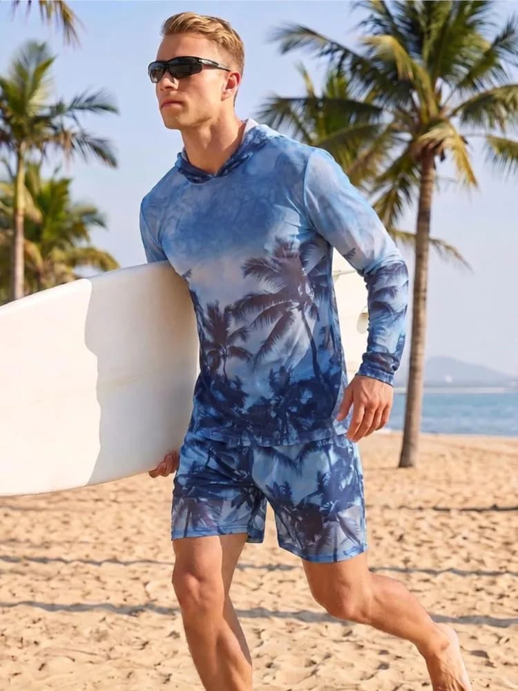 Men's Swimsuit Full Body Sun Protection Long Sleeve Boys Swim Shorts Swim Top Surf Snorkeling Beac New Sun-protective Swimming