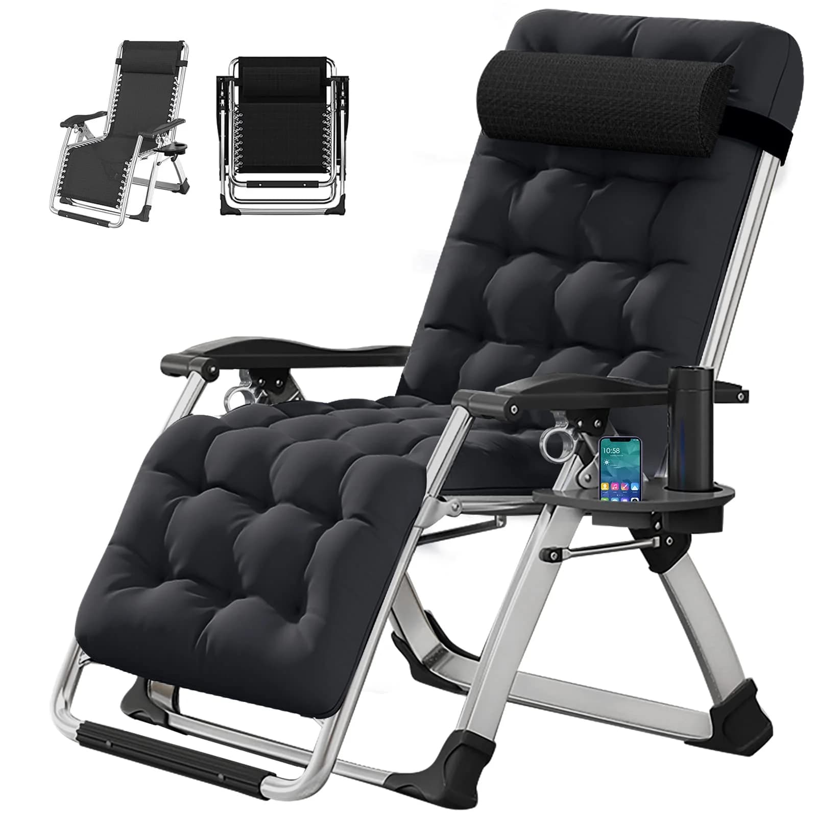 3-in-1 Folding Zero Gravity Lounge Chair with Adjustable Ergonomic Headrest And Lumbar Support Heavy-Duty Steel Frame 330.01LB Portable Seat Cushion for Garden Camping Patio Leisure