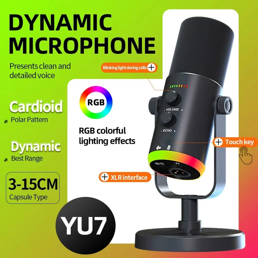 Microfono Prodcast USB per Streaming RGB con Software di Riduzione del Rumore, Controllo del Guadagno e Funzione Mute per Gaming e Live Streaming