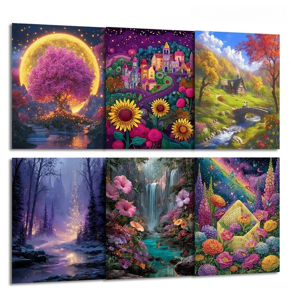 1pc frameless Painting Paints By Numbers Oil Art plant Forest landscape flowers Picture Drawing Handmade Diy Kit Decorative Pain