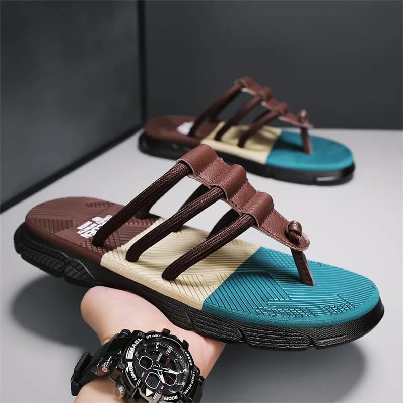 Nuove Ciabatte Estive Leggere in Gomma Intrecciata, Infradito da Uomo, Sandali Casual alla Moda per Esterni, Scarpe da Spiaggia Traspiranti Antiscivolo