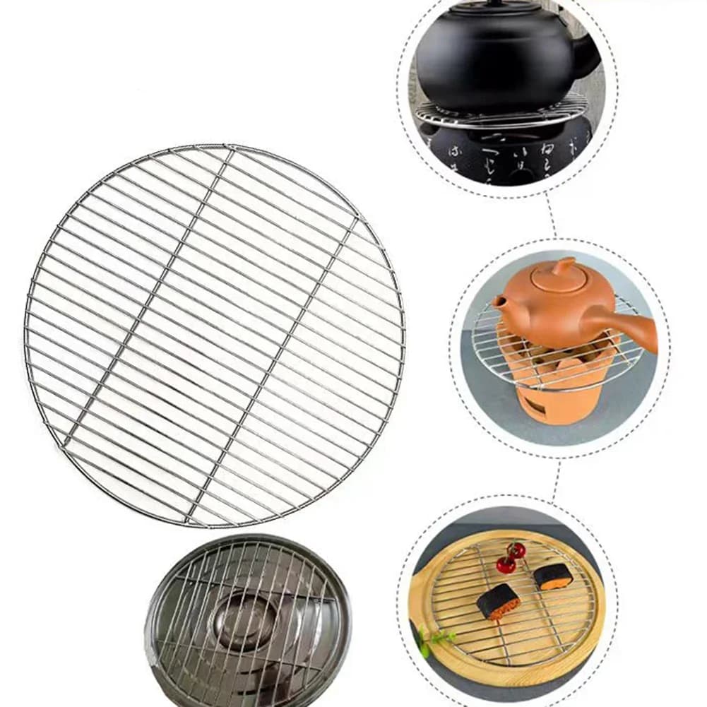New 30cm/35cm/40cm Stainless Steel Round BBQ Net Grill Armed Knit Grill Tool Grilled Net Grill Barbecue Accessories