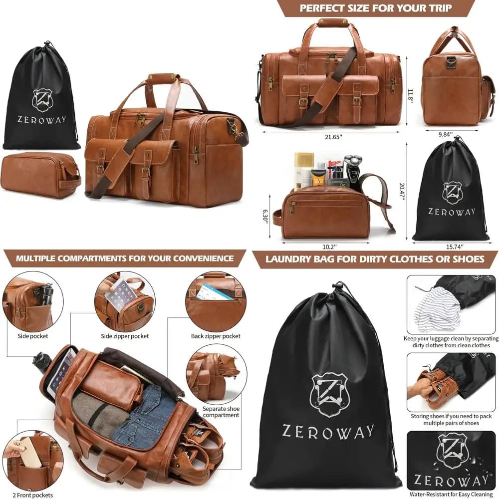 PU Leather Travel Bag with Toiletry Kit and Bedding Bag, Night Bag for the Weekend, Transport Bag for Short Trips