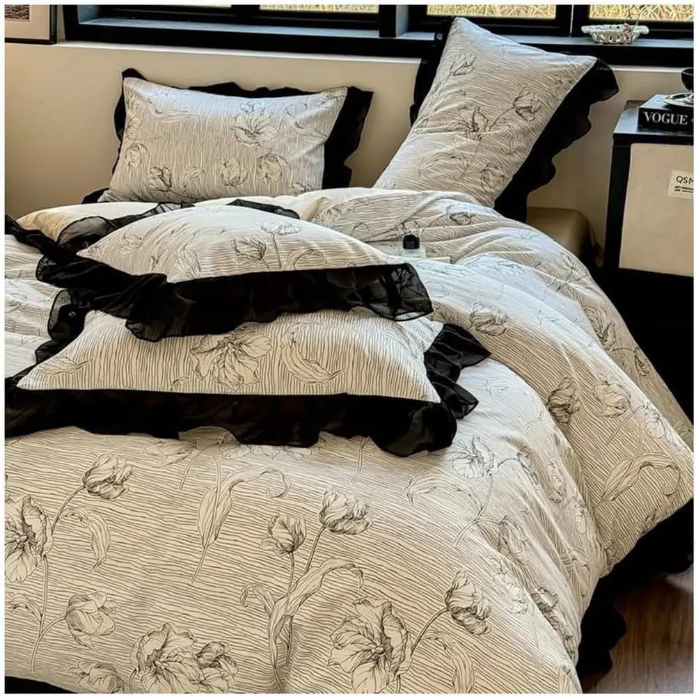 Copripiumino Reversibile Queen Size con Chiusura a Cerniera, Set Copripiumino Floreale 4 Pezzi in Cotone, Set Biancheria da Letto King Comforter C