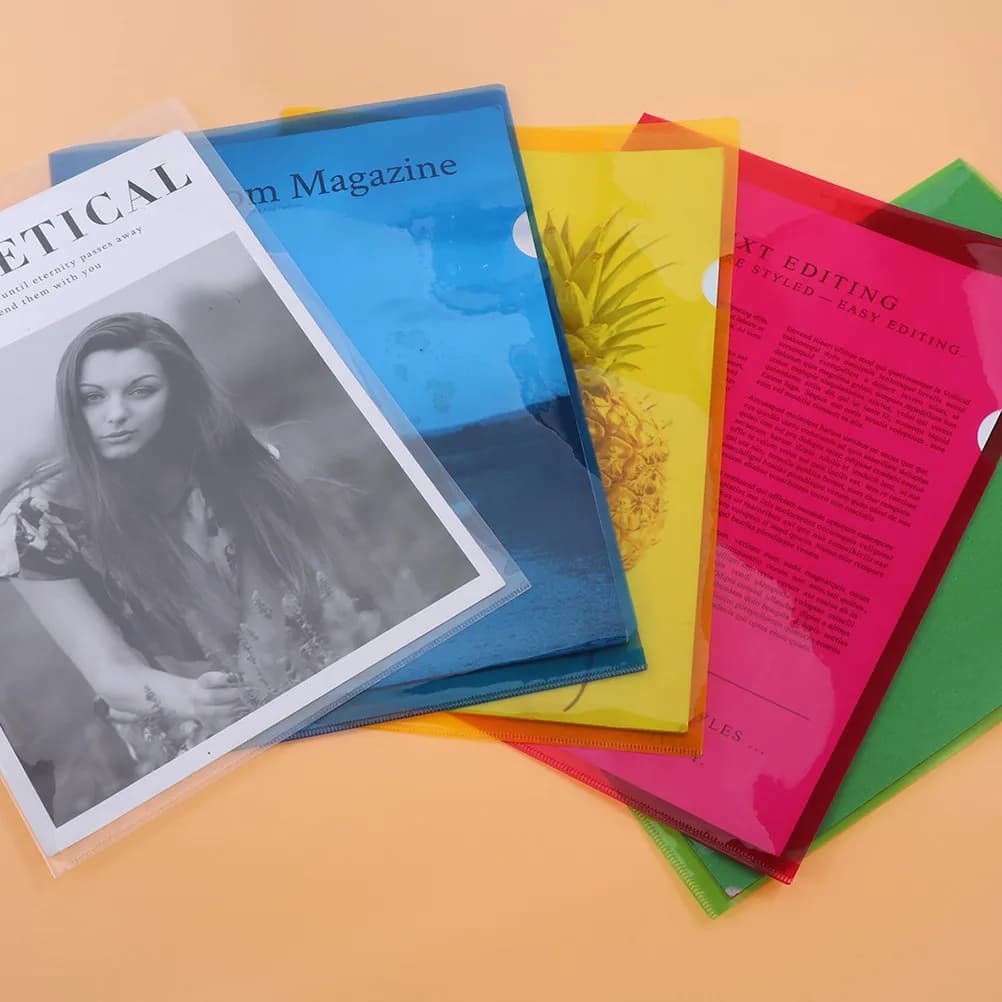 Portablocco a forma di L da 40 pezzi, porta documenti in plastica trasparente, cartoncino leggero per ufficio, scuola, casa, cartella per appunti con