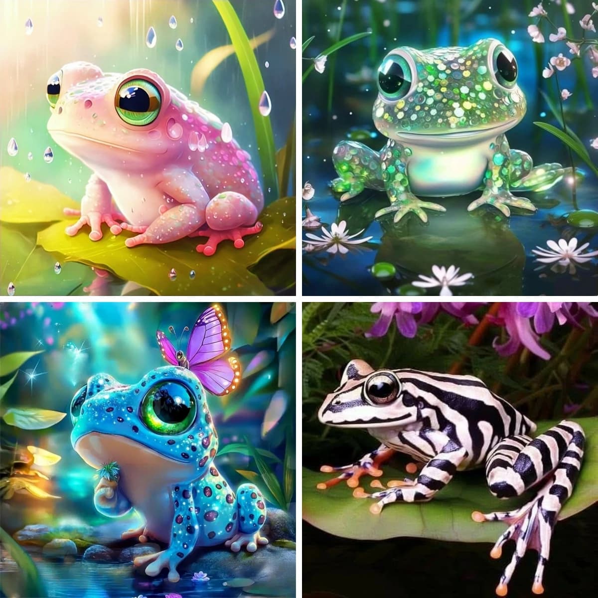 Dipinto Diamantato Rotondo/Quadrato con Rana Cartoon e Mosaico di Diamanti Blu Vibranti, Decorazione Murale Fai-da-Te con Incastonatura di Gemme