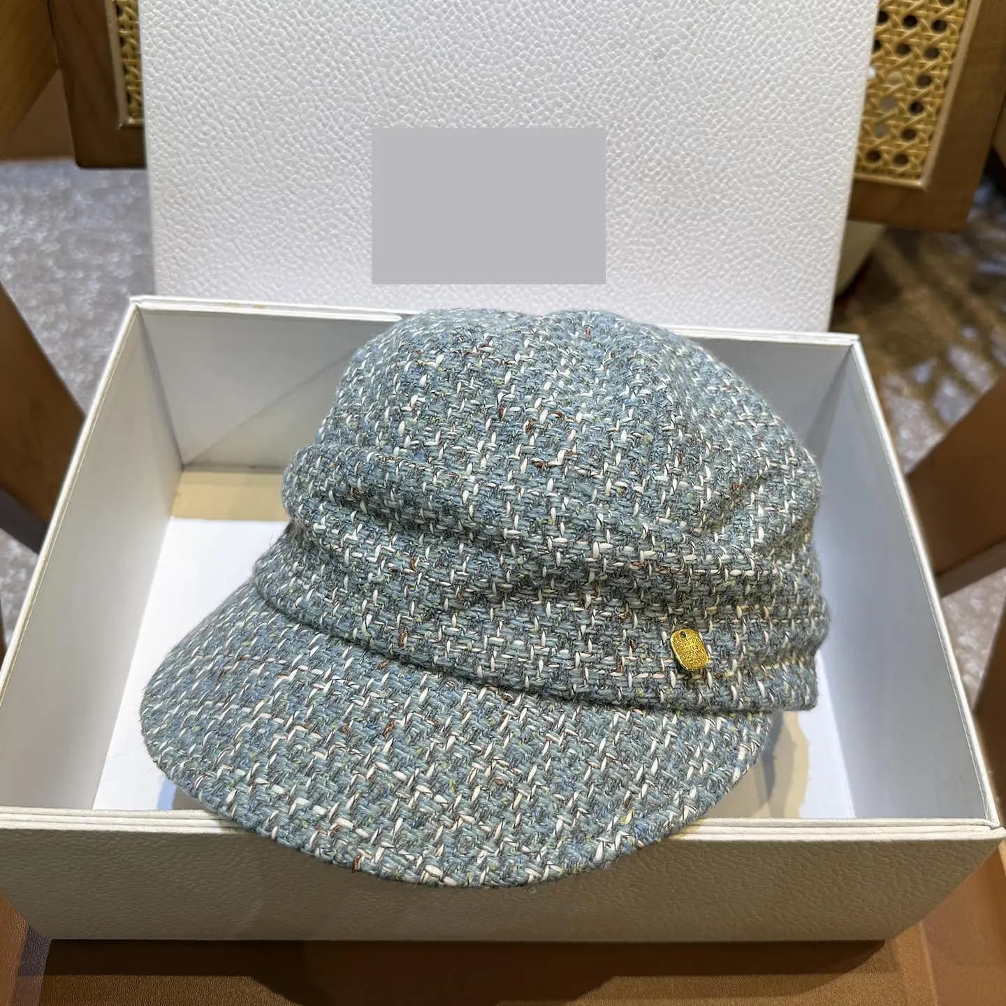 Berretto ottagonale in tweed vintage autunno inverno