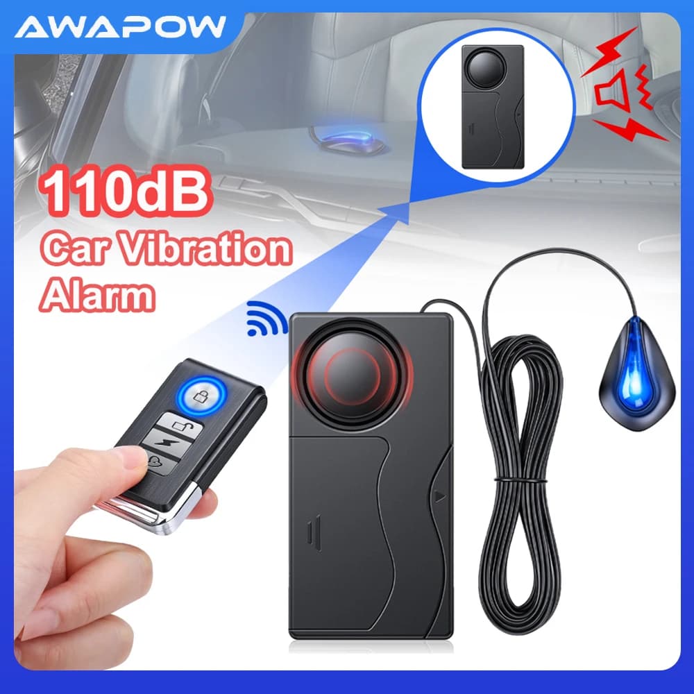 Awapow 110dB Anti-Theft Alarm Car Vibration Alarm with Remote Control Door and Window Alarm Car Alarm Security System