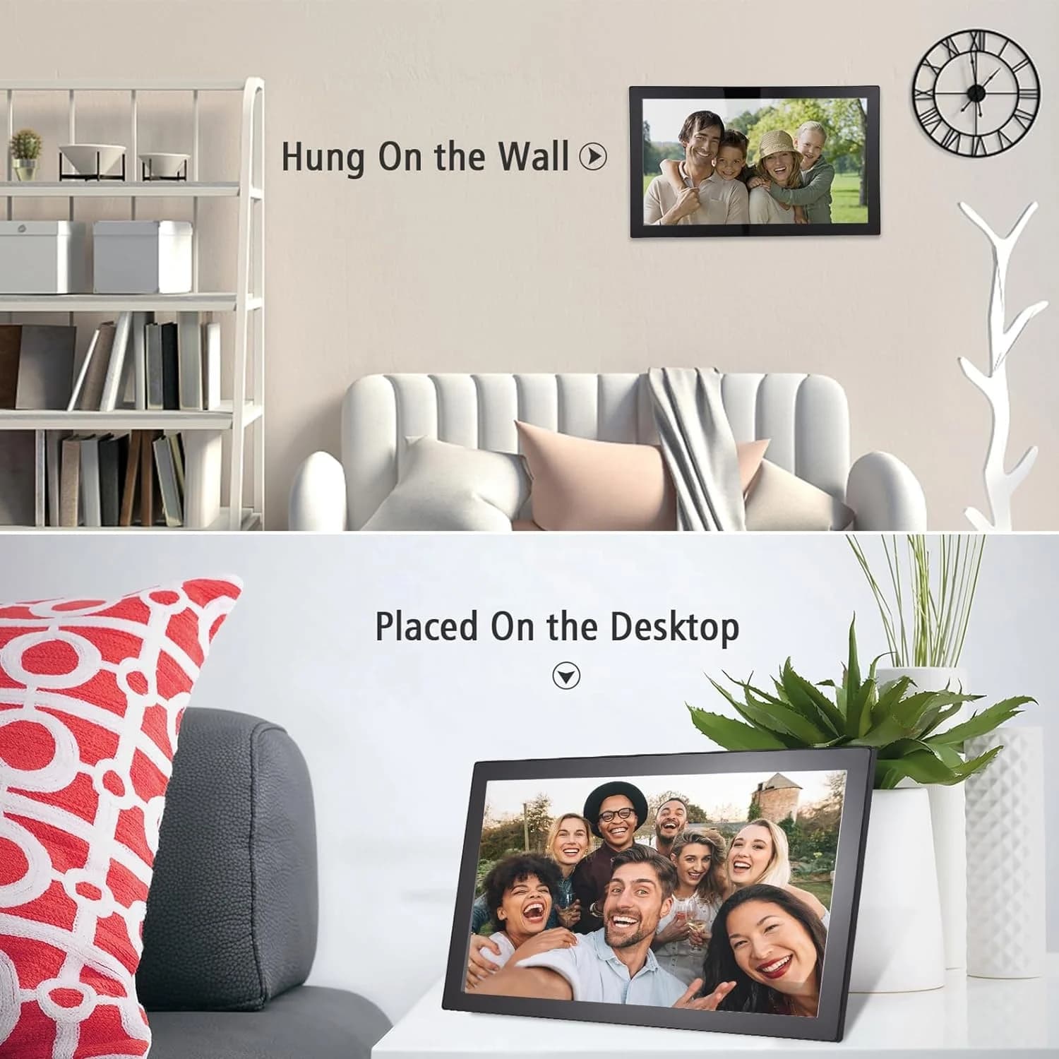 21.5-Inch WiFi Digital Photo Frame Large Digital Picture Frame IPS Touch Screen 32GB Auto Rotation Share Photos Via Frameo APP