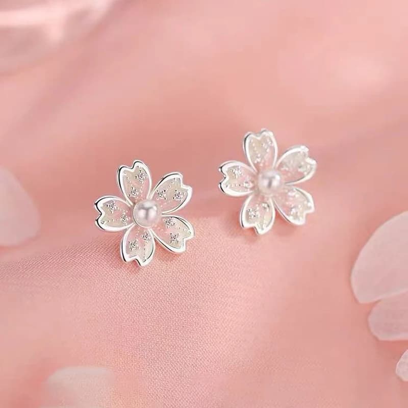925 Silver Artificial Pearl Lace Flower Button Earrings for Women Light Luxury Accessories for Classic Fashion Jewelry