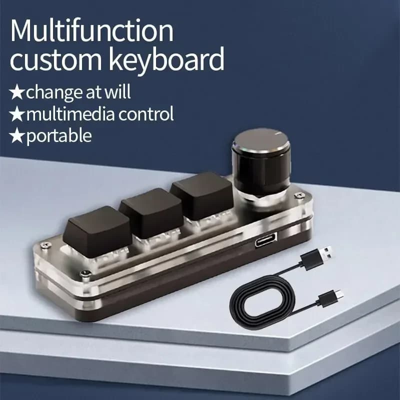 Mini Macro Mechanical Keyboard 3 Keys 1 Knob USB RGB Gaming Custom Programming Portable Switch for Photoshop