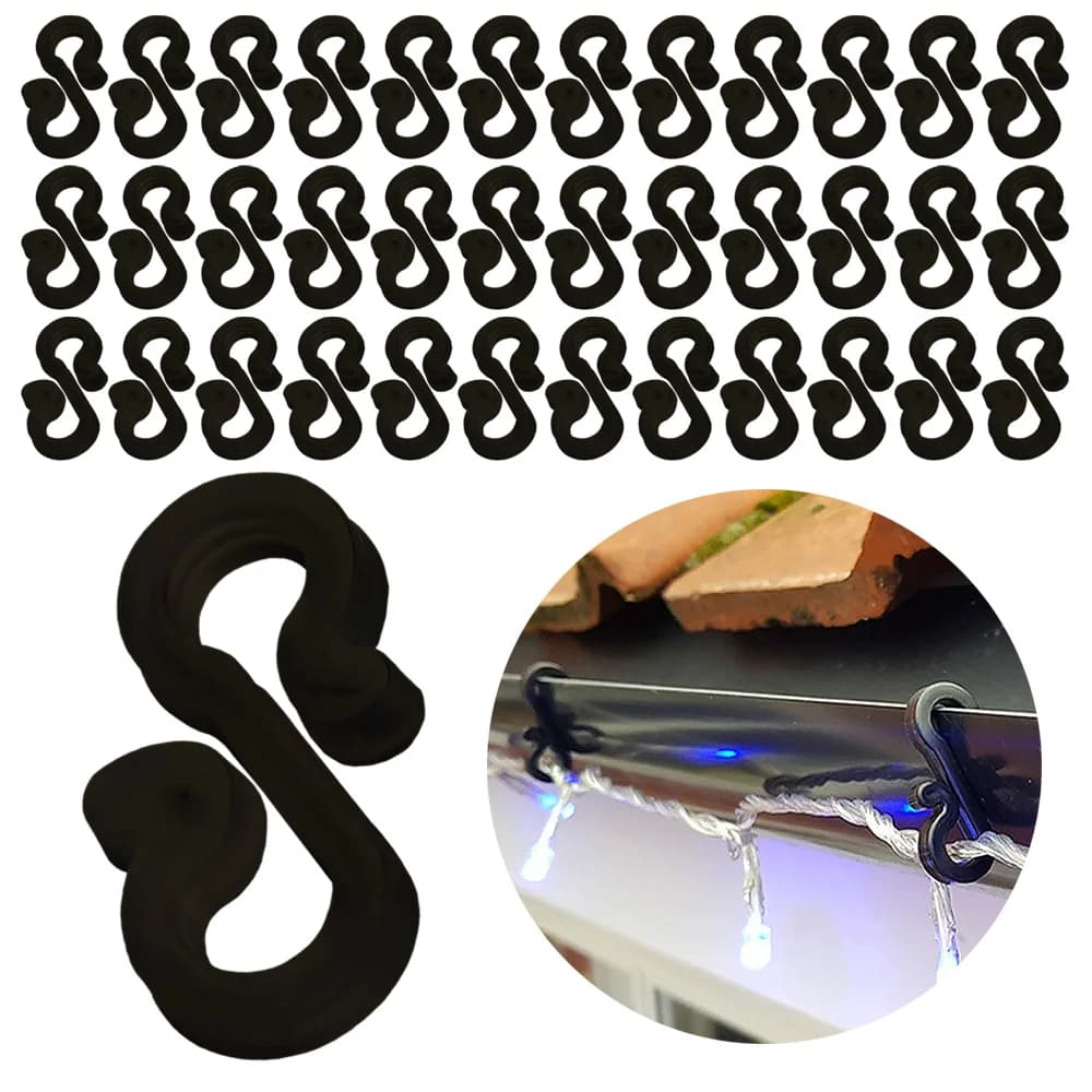 120 pezzi ganci in plastica ganci per grondaia ganci clip a forma di S clip in plastica resistenti alle intemperie per le vacanze di Natale corda leggera all'aperto