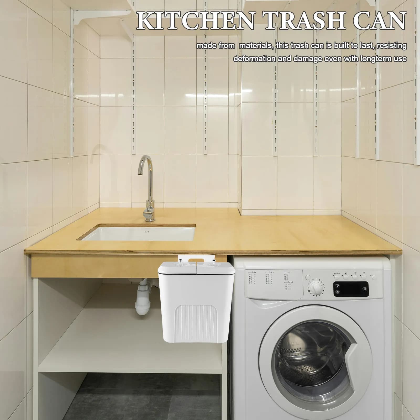 Dual 9L Kitchen Trash Can Wall Mounted Dry Wet Separation Garbage Bin Plastic Trash Container Dual Compartment Rubbish Storage