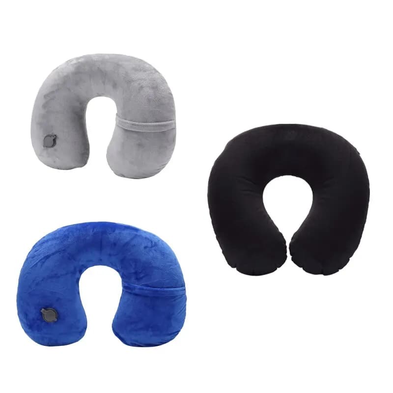 Cuscino da Viaggio a Forma di U, Gonfiabile e Portatile, Supporto per Collo e Colonna Cervicale, Cuscino in Peluche Corto, Essenziale per il Sonno in Ufficio