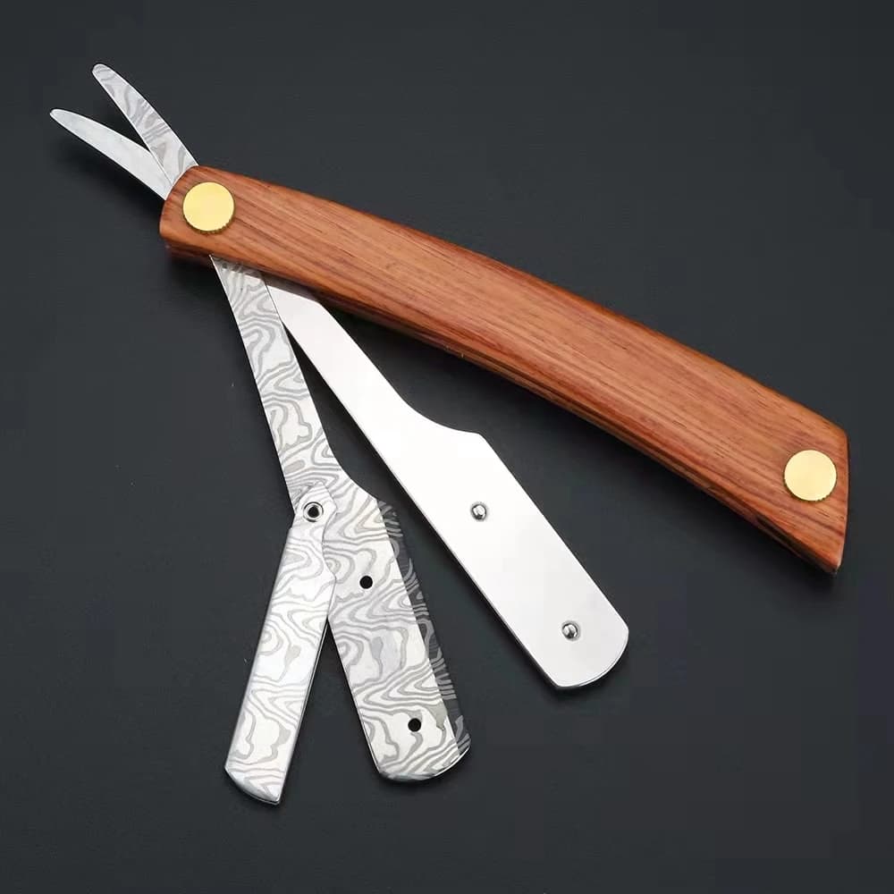 Nuovo trimmer in legno rasoio manuale professionale bordo dritto affilato rasoio da barbiere coltello da barba pieghevole rasatura barba taglio regalo