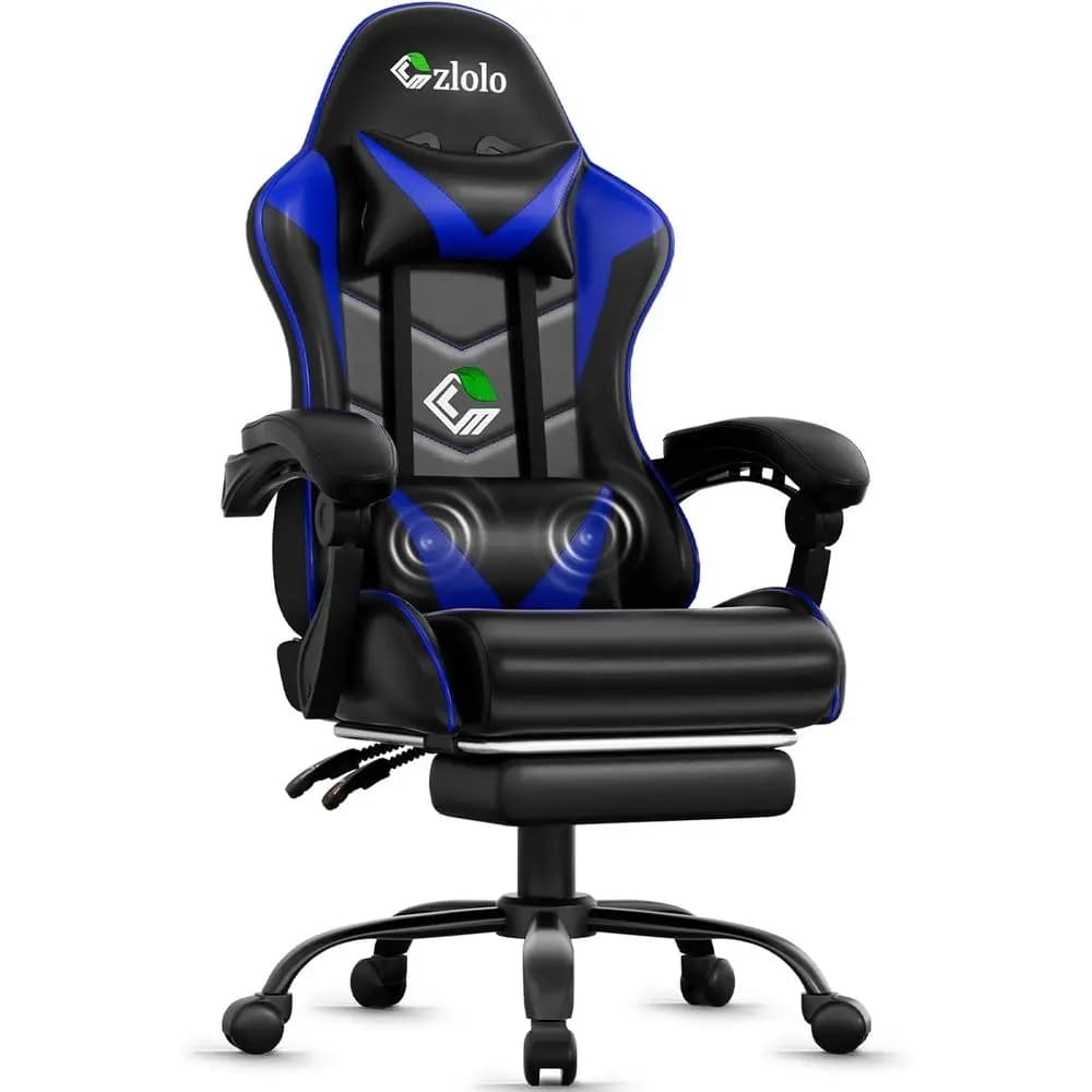 Sedia da Gaming Stile Racing con Supporto Lombare e Massaggio, Gambe in Metallo, Schienale Alto Reclinabile, Rotazione a 360° ° Sedia da Ufficio Girevole