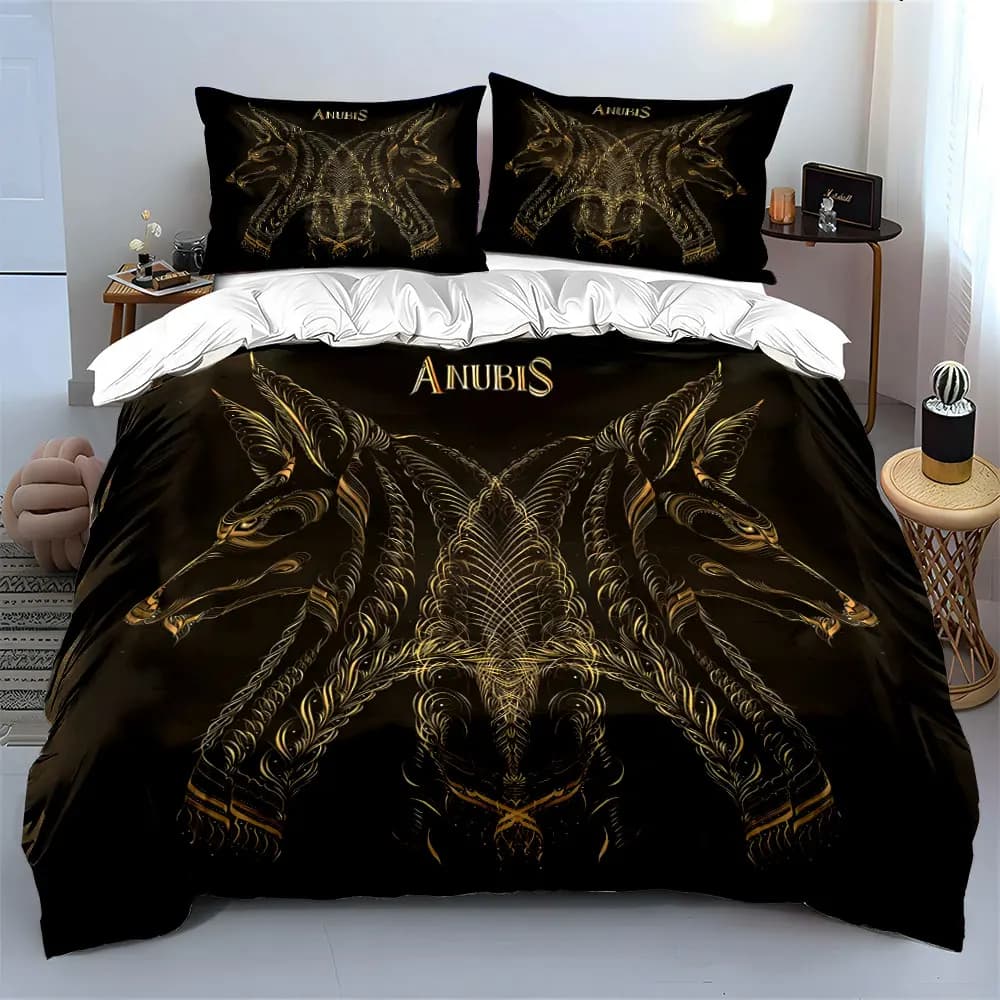 Set di biancheria da letto con stampa Anubis Golden Art Design, morbido e confortevole, include 1 copripiumino e 2 federe, regali di lusso