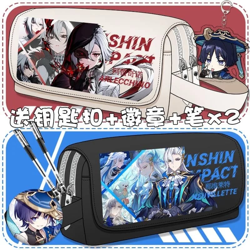 Gioco Genshin Impact Cosplay Arlecchino Freminet Kirara Furina Wriothesley Tela Flip Pen Bag Astuccio Regali di cancelleria