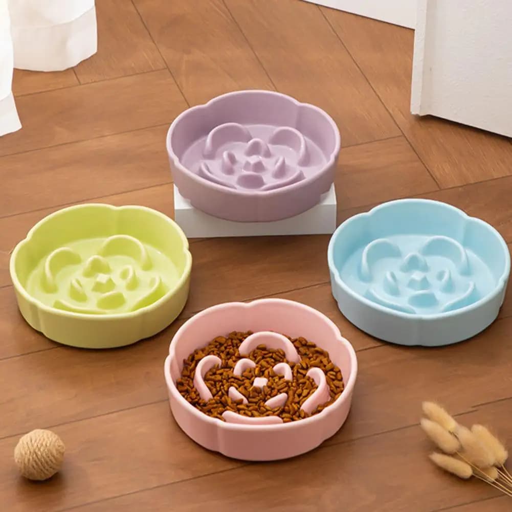Dog Slow Feeder Bowl, Ceramic Spill Proof Flower Bowl, Anti-Choking Pet Food Dish for Small to Large Dogs Healthy Digestion