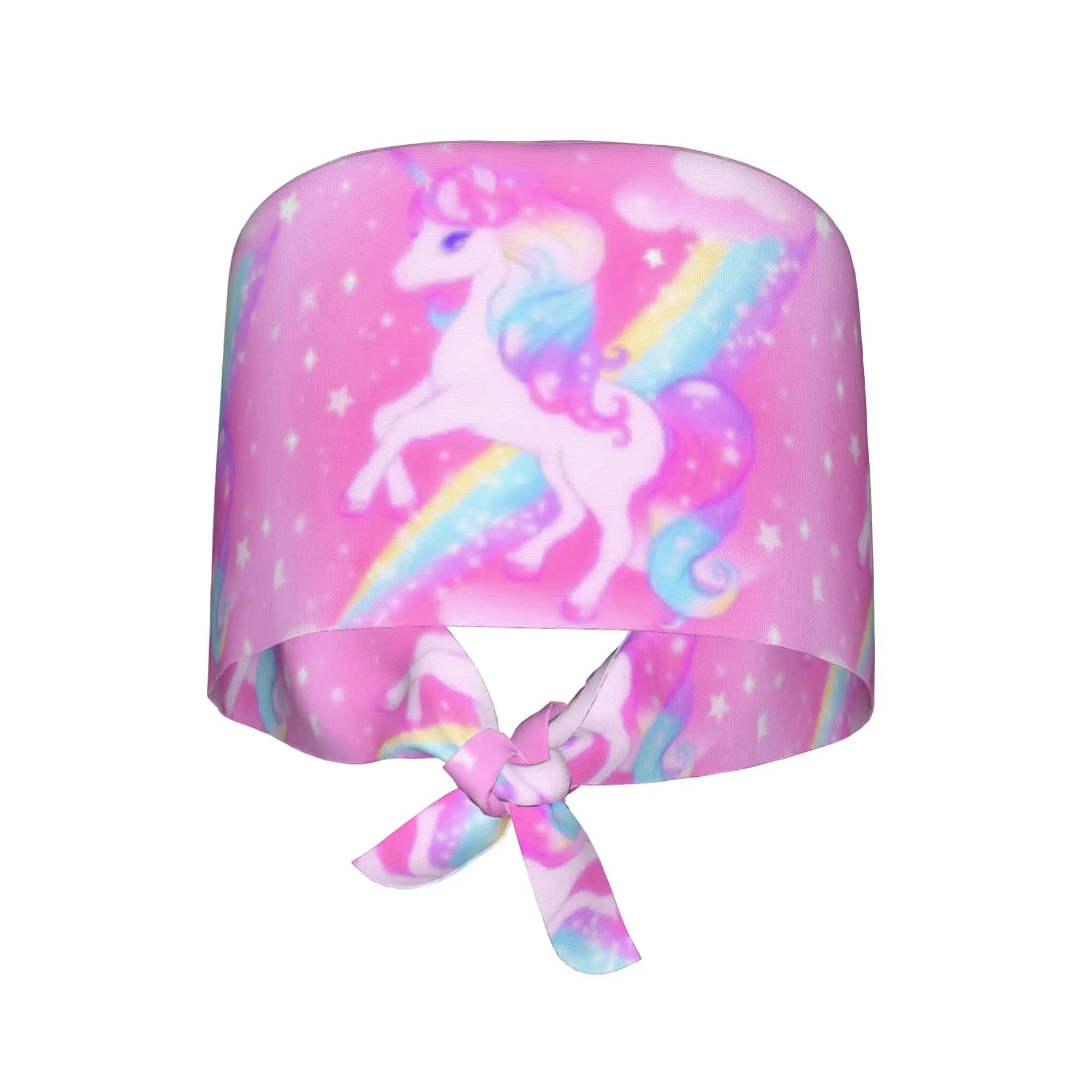 Cappello da Lavoro Traspirante Personalizzato con Motivo Unicorno, Unisex, per Infermieri e Personale Medico, con Motivo Arcobaleno, per Ospedali e Farmacie