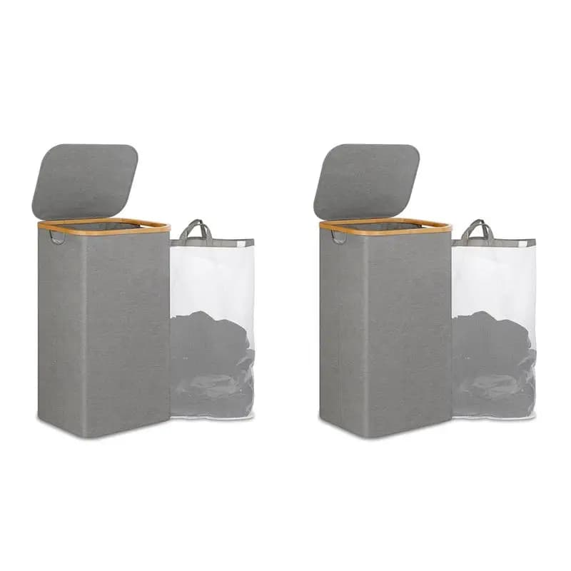 A01F-2X 110L Laundry Hamper With Handle And Lid,Collapsible Basket Organizer With Removable Inner Bag For Clothes Grey
