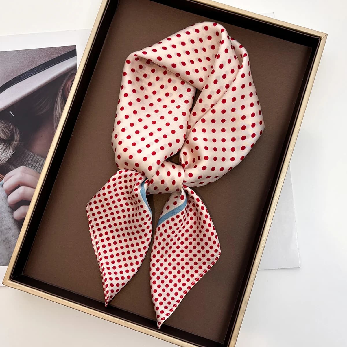 Dot Print Women's Square Scarf Silk Sensation Neck Handkerchief Bandana Lady Spring Scarves Wrap Head Handkerchief Hairband Tie