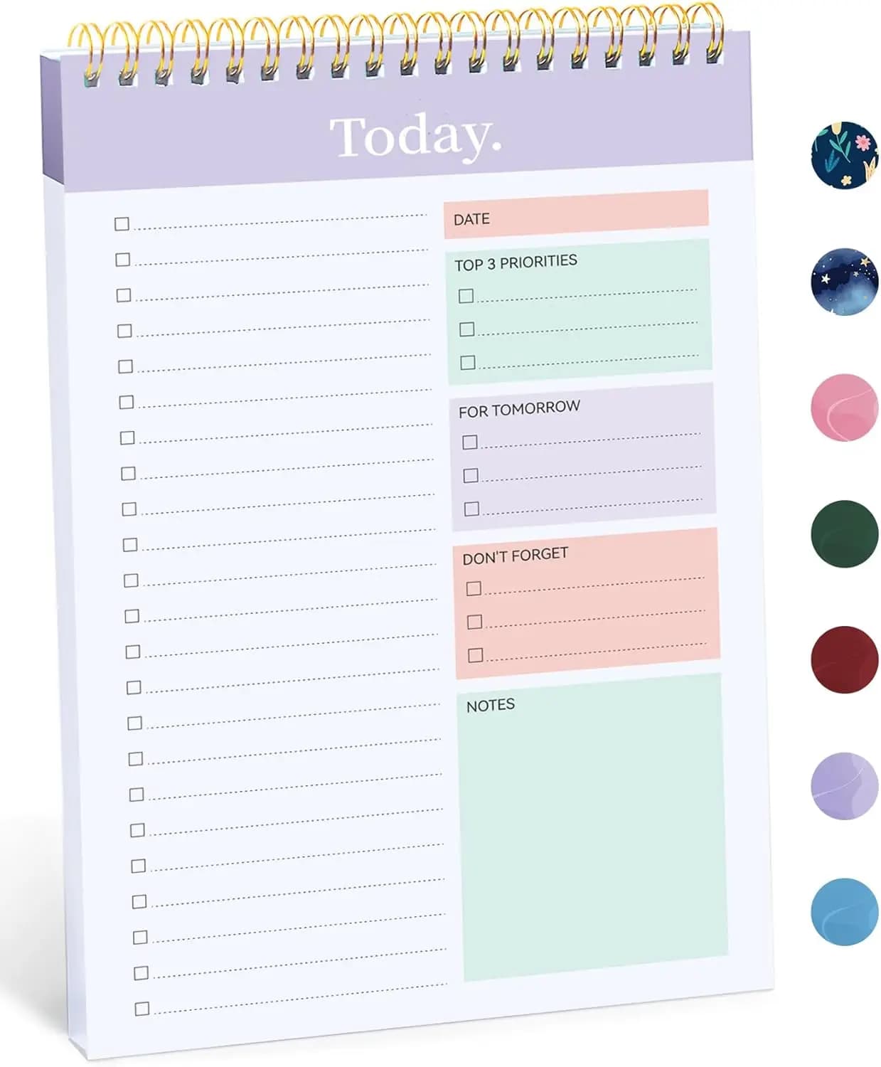 Blocco note per la lista delle cose da fare quotidiane - 52 fogli, 9,8" x 6,5", agenda non datata per compiti e obiettivi, ufficio, casa, scuola - Violet Dream
