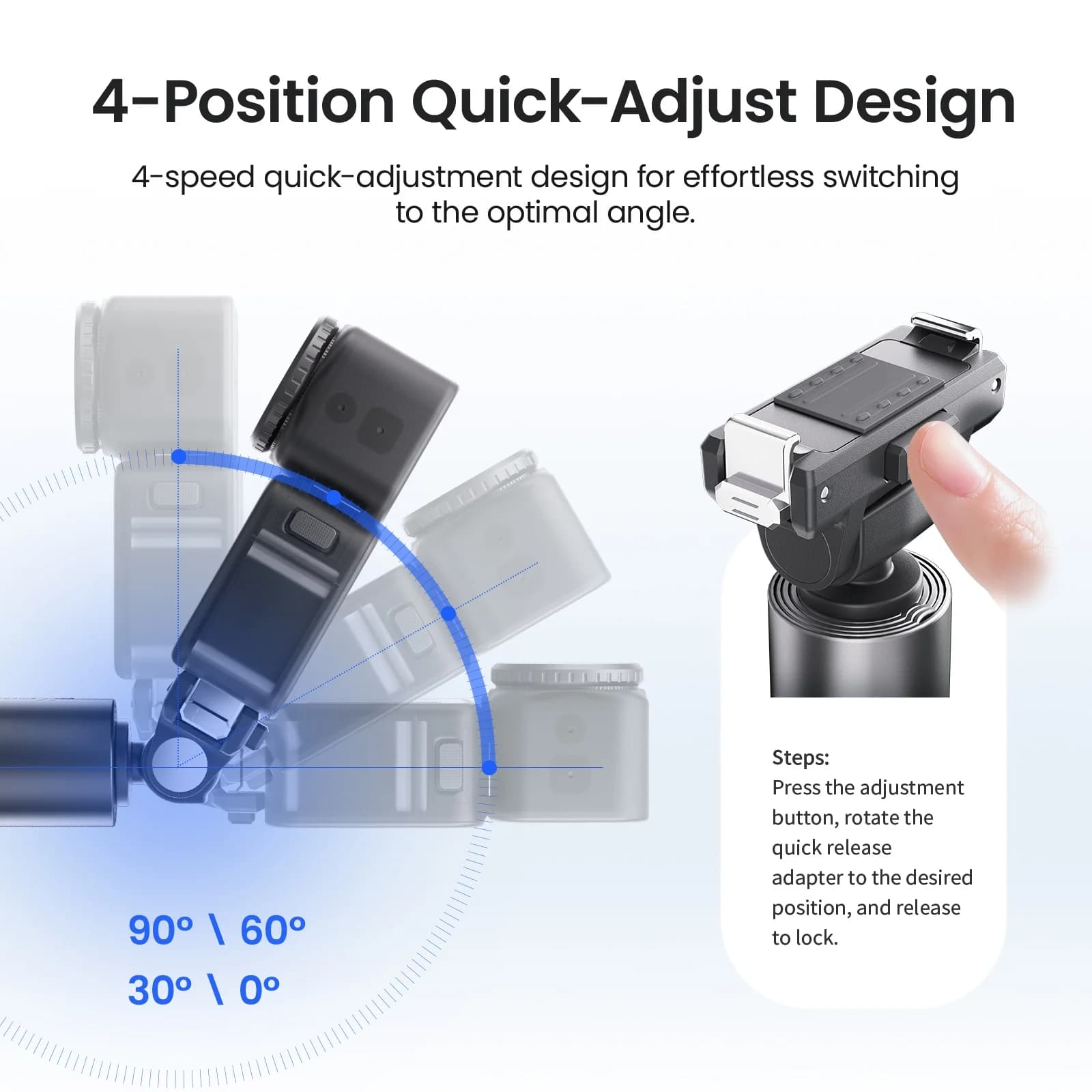 Per DJI OSMO Action 6 /NANO/OSMO 360/Action 5Pro /4/3 Asta Selfie Regolabile a Doppia Direzione con Sgancio Rapido, Accessorio per Fotocamera