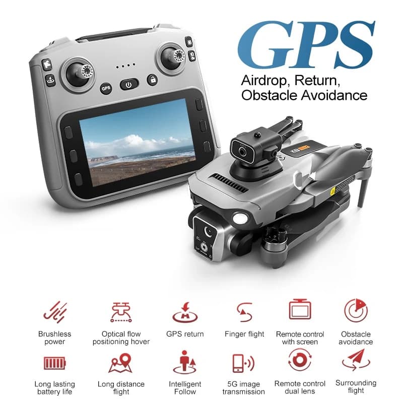 Brushless Evitamento Ostacoli GPS Follow Me 4.5in Schermo di Controllo Remoto Quadcopter 5G 8K ESC Auto Airdrop WIFI FPV RC Drone Giocattolo