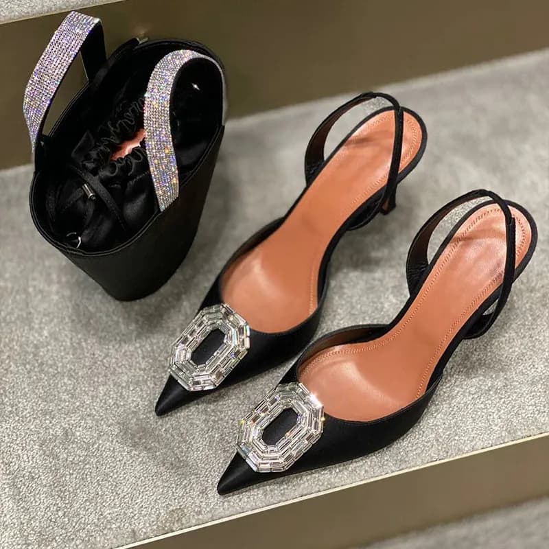 Sandals with bag head with rhinestone buckle 2025 New European and American celebrities Thin heels High heels for empty banquets