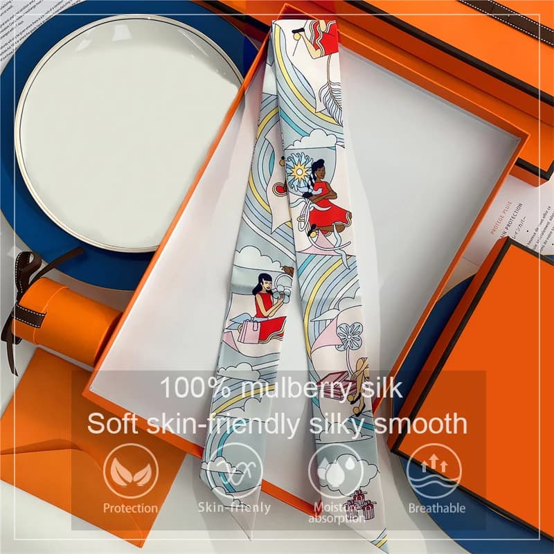 100% frost silk scarf for hair band, wrapping bag, handle, ribbon, scarf, luxury handkerchief, neck scarve with women's hair strip