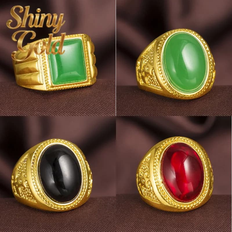 Anello Regolabile da Uomo ShinyGold in Oro 24K AU999 con Agata | Luce Auspiciosa Goffrata con Rivestimento Luminoso, Effetto Sorprendente per la Vita Notturna