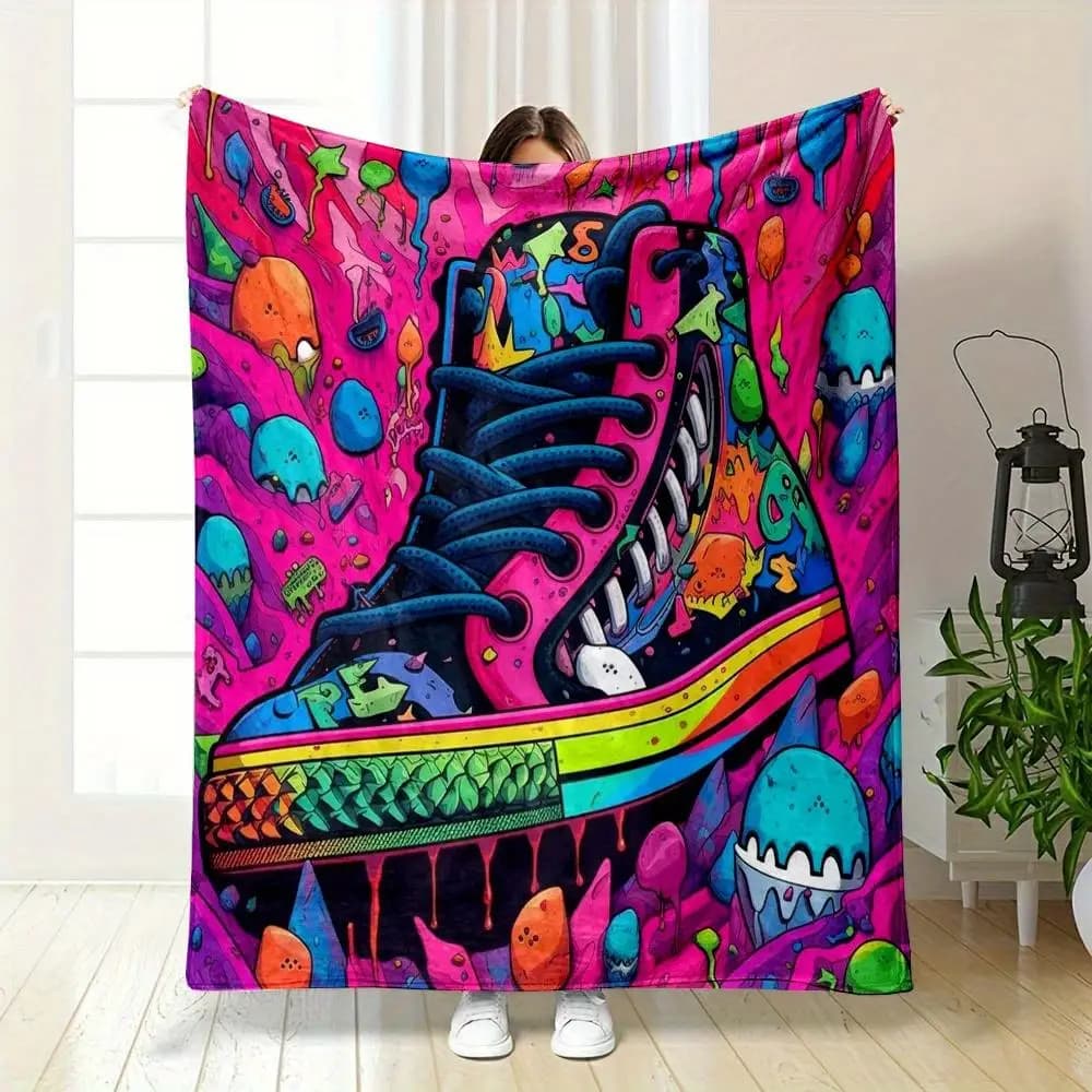 Colorful canvas shoe patterns Flannel printed blanket suitable for all seasons suitable for living room office sofa and travel