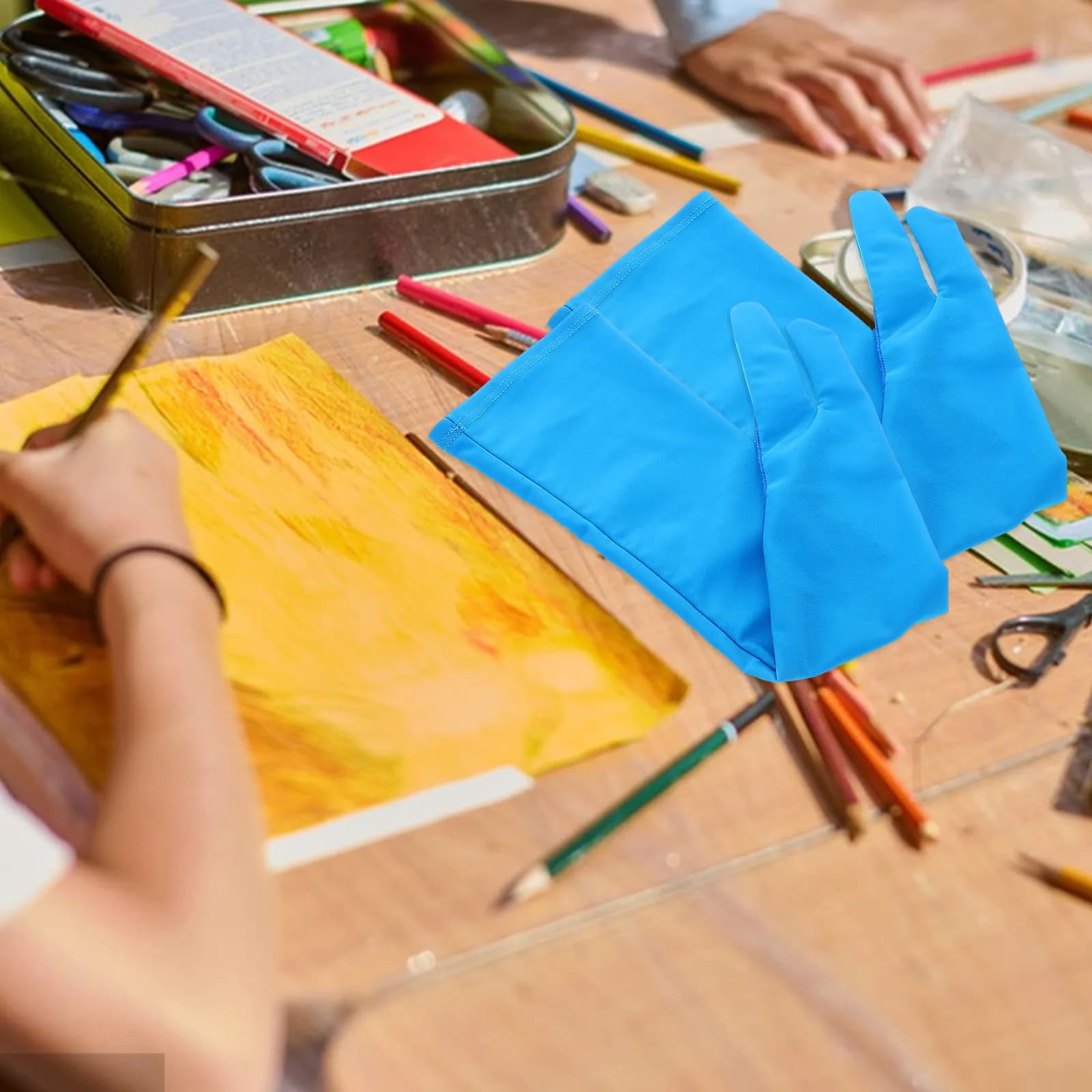 1 Paio di Guanti da Disegno a Due Dita Estesi per Artisti, Anti-Sbavatura, Traspiranti, con Riconoscimento del Palmo, per Disegno Digitale e Tablet