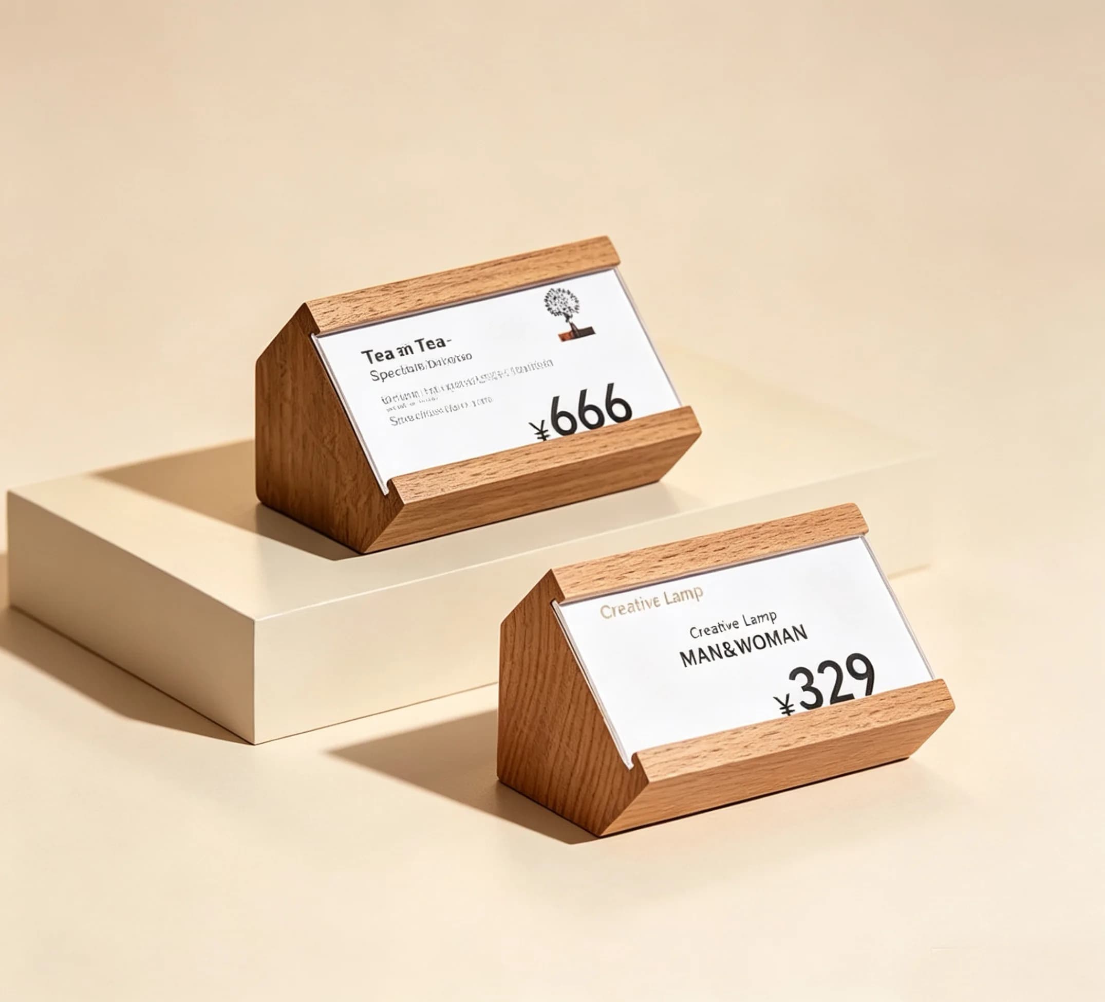 5 Pezzi 50x35mm / 70x45mm Piccoli Porta Prezzi in Legno, Porta Menu in Acrilico, Espositore per Cartellini Prezzi, Mini Porta Etichette
