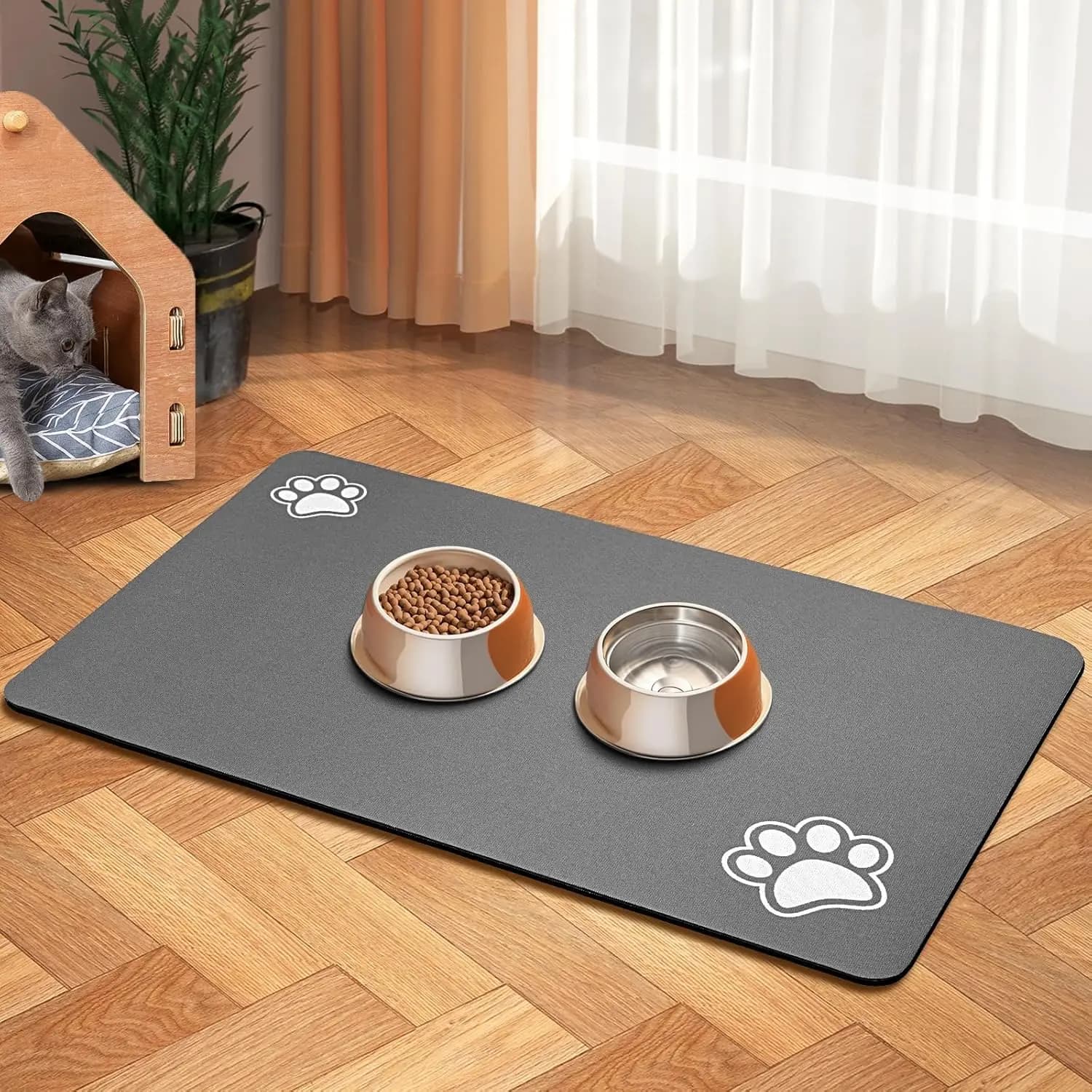 Pet Feeding Mat-Absorbent Dog Mat for Food and Water Bowl-Accessories Pet Supplies- Bowl for Messy Drinkers-No Stains Quick Dry