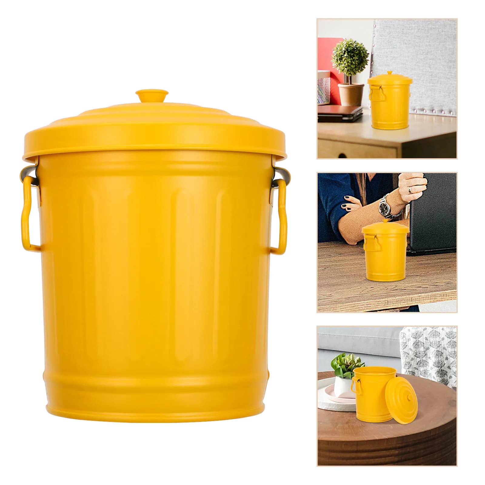 Elegante Mini Cestino con Coperchio, Contenitore per Rifiuti in Metallo di Design per Ufficio e Casa, Piccolo Bidone per Cartine e Graffette