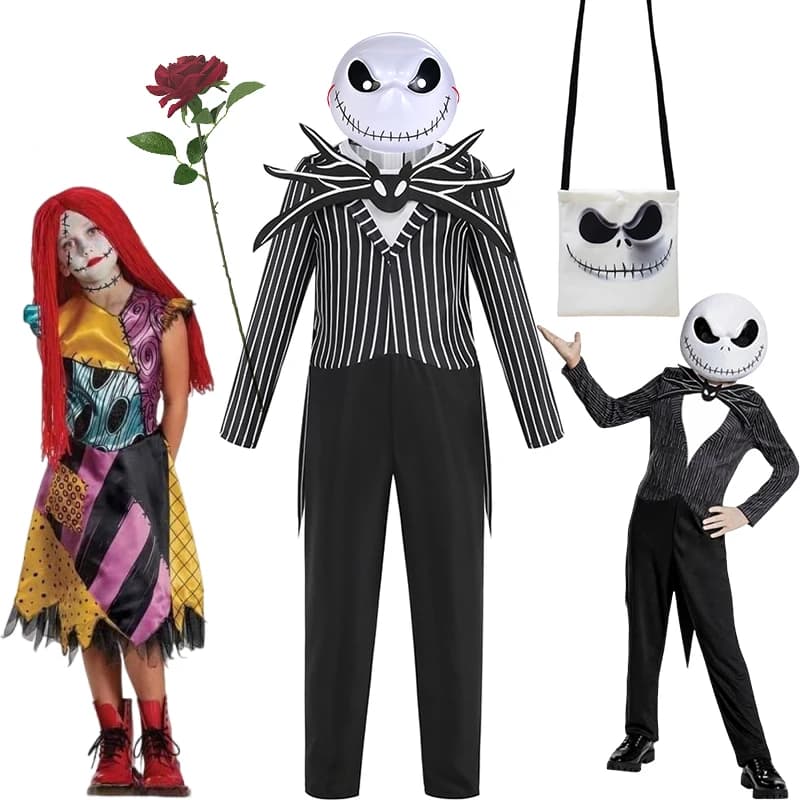 Halloween Jack Skellington Sally Costume Cosplay per Ragazze Ragazzi Il Pesadilla Prima di Natale Vestire Bambini Classico Sally & Jack Abito