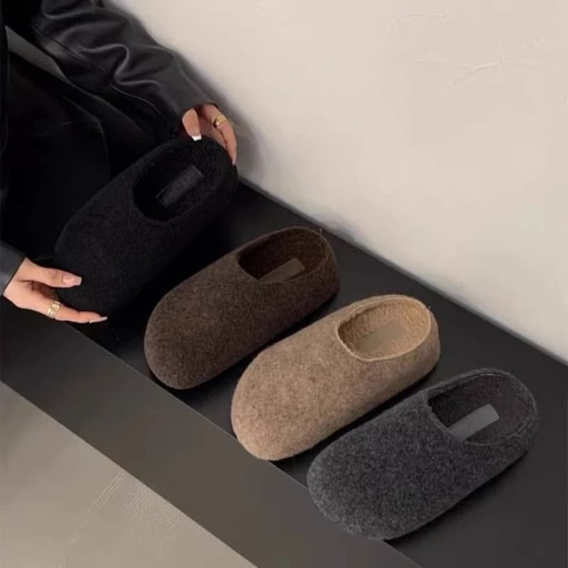 Autumn Design Women's Mules Slippers Platform Flats Outdoor Slides Fashion Slip on Woolen Fabric Shoes