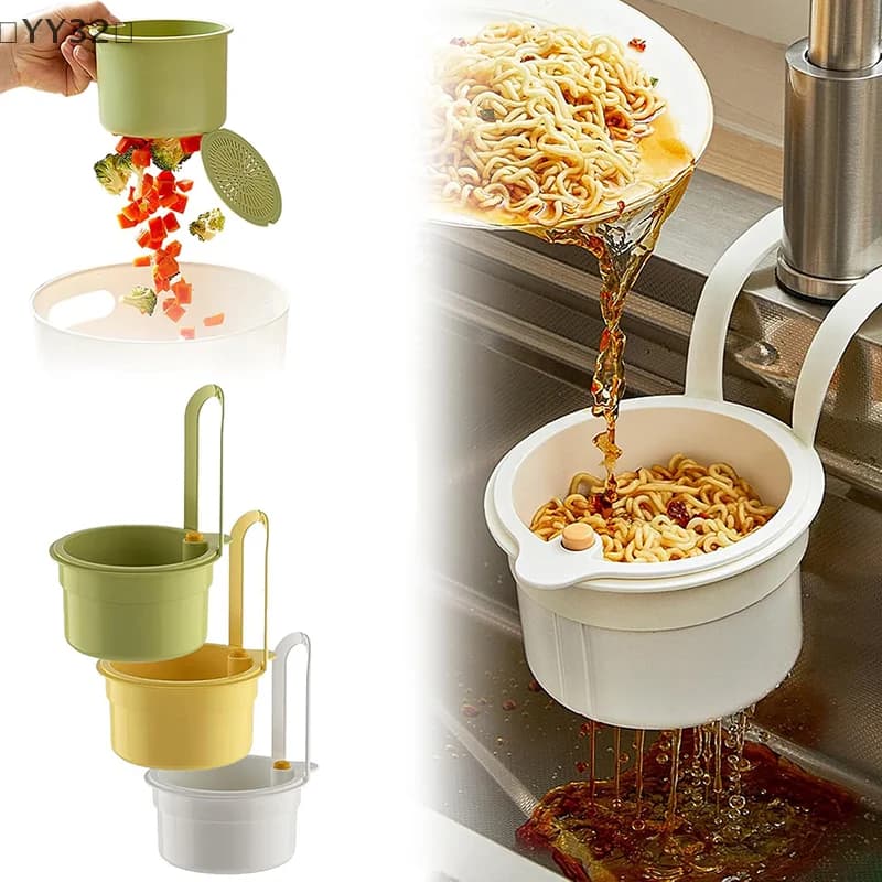 maveraYY32 Deel2IN1 Lavello Cestello di scarico Rubinetto Appeso Sacchetto filtro Cestello di scarico automatico regolabile Lavello Spugna Rack Raccoglitore di rifiuti