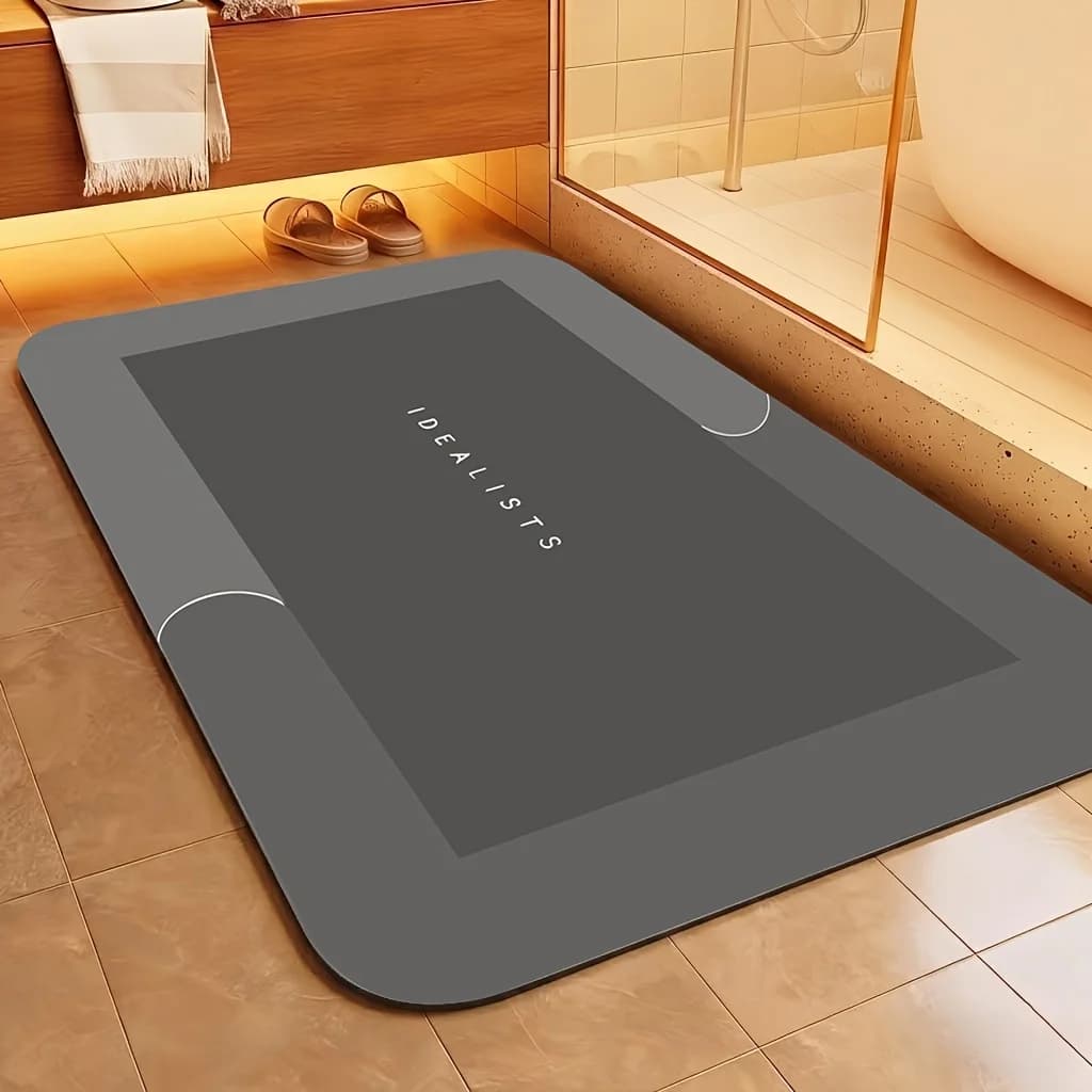 Square Diatom Mud Bath Mat, Absorbent Floor Rug with Non-Slip Rubber Bottom for Bathroom, Toilet and Doorway