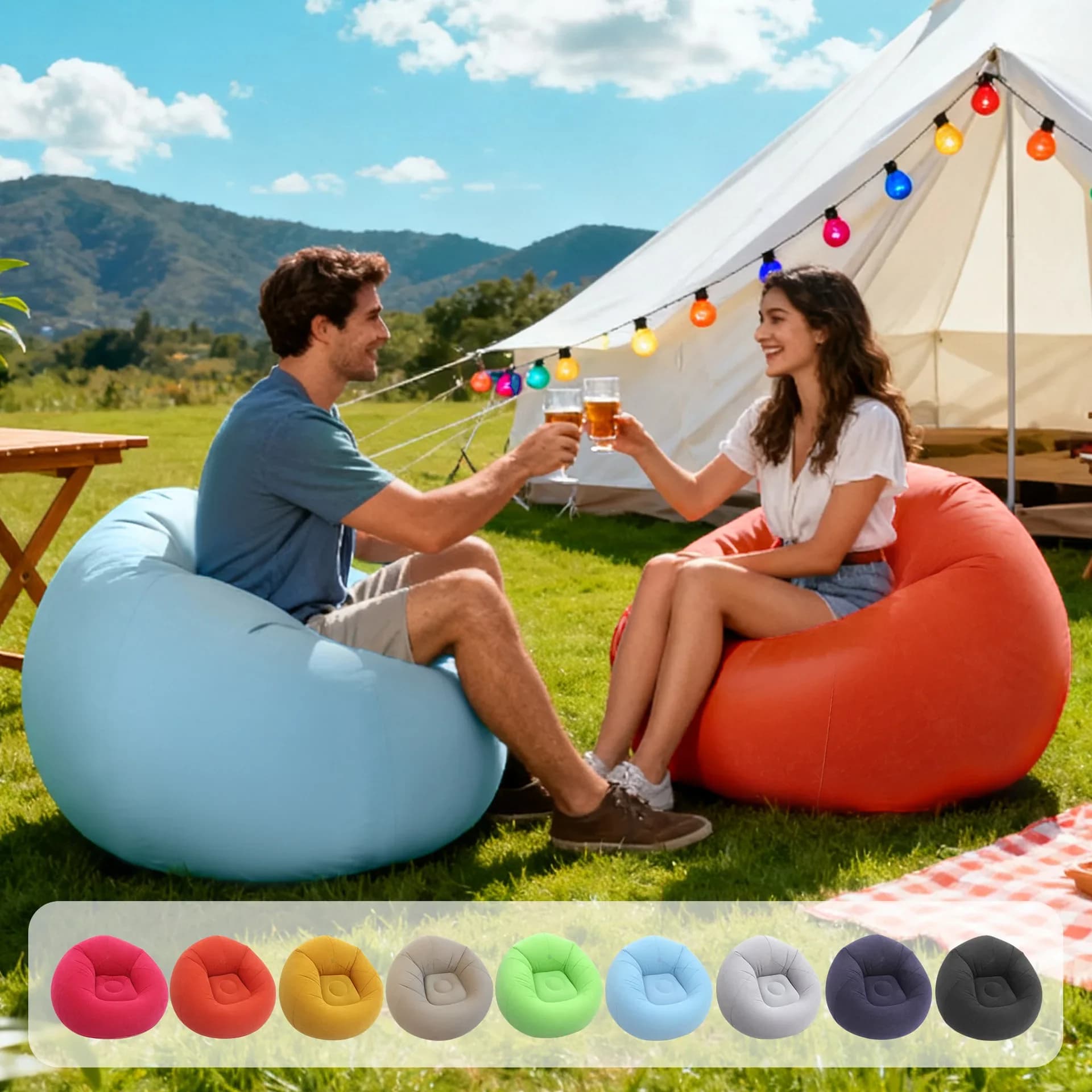 Grandi Poltrone Gonfiabili Pigre in PVC, Sedute a Sacco, Divani Pouf, Puff, Tatami per Soggiorno e Campeggio Esterno