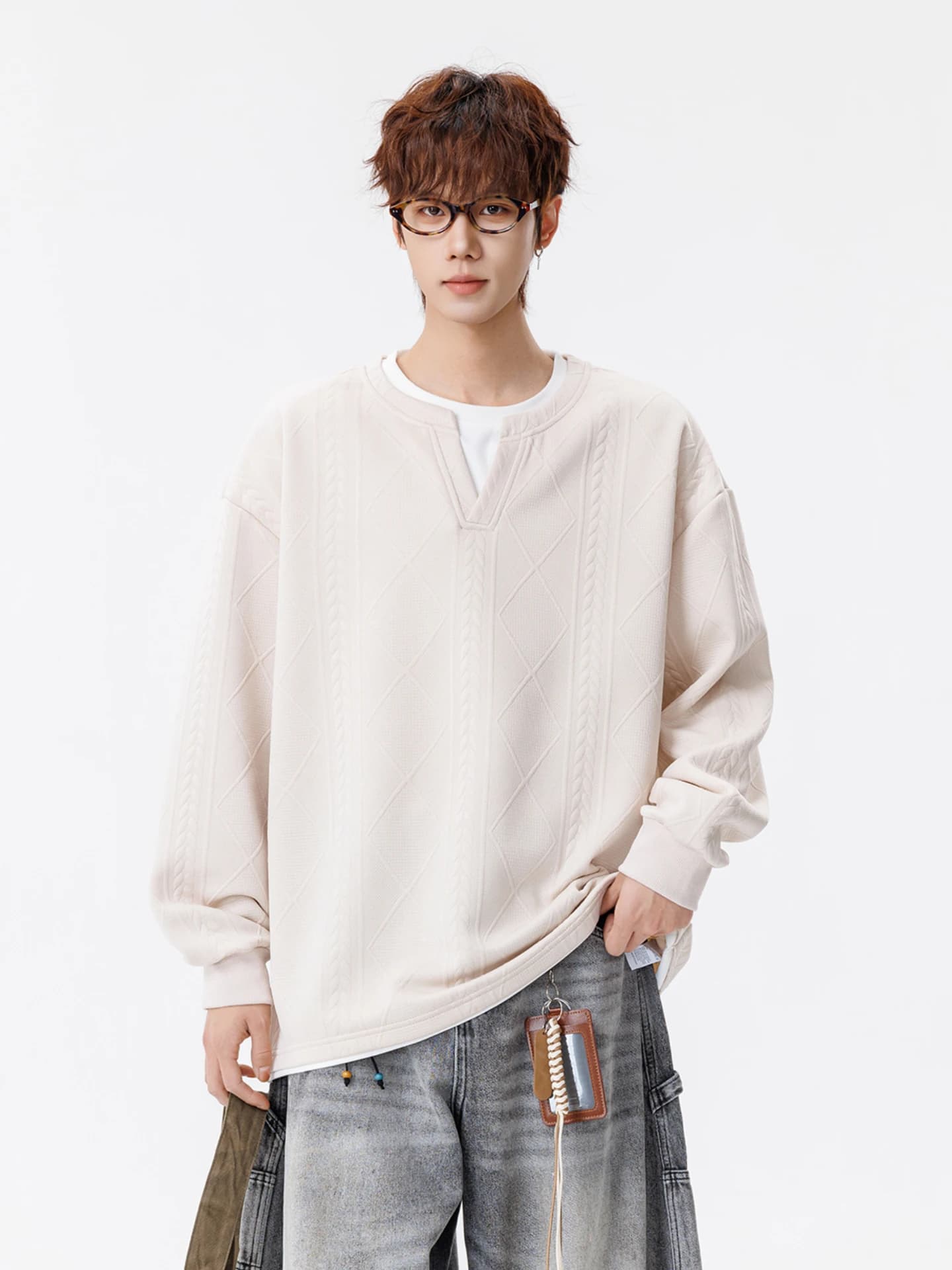 Felpa con Cappuccio Primaverile Vintage con Motivo a Diamante, Effetto Due Pezzi, Casual e Comoda per Uomo, Pullover per Coppie