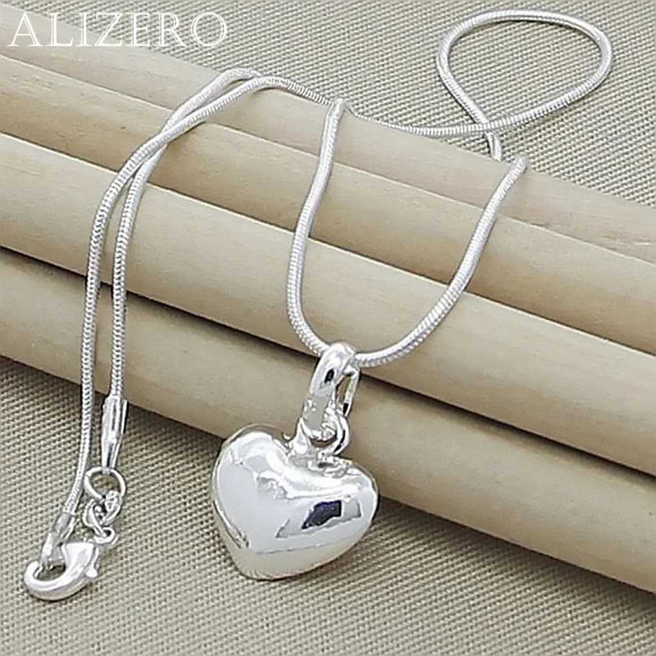 Fine 925 Sterling Silver Solid Heart Necklace 18-24 Inches Snake Chain For Women Wedding Charm Fashion Jewelry luxury