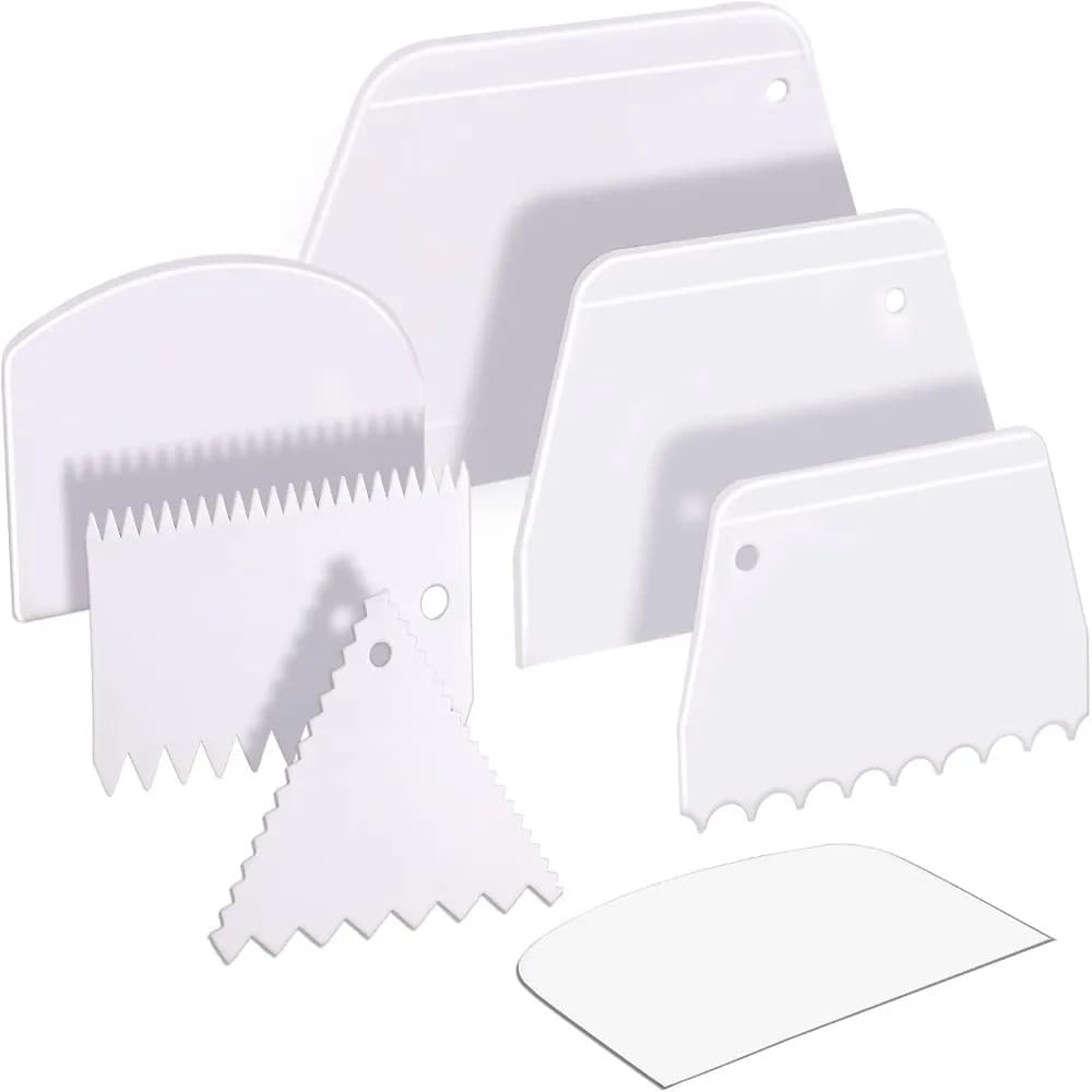 7 Pcs Kitchen Dough Scraper and Smoother Set Cake Decorating Tools Bowl Scraper Bench Scraper Spatula Cutter Plastic Baking Utensils Kit