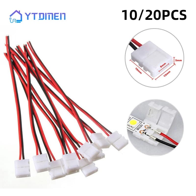 10/20 pz lotto senza saldatura 2 Pin Led Strip connettori 8 Mm 10 Mm connettore del cavo di alimentazione per 2835/5050 Led Strip Wire PCB Ribbon