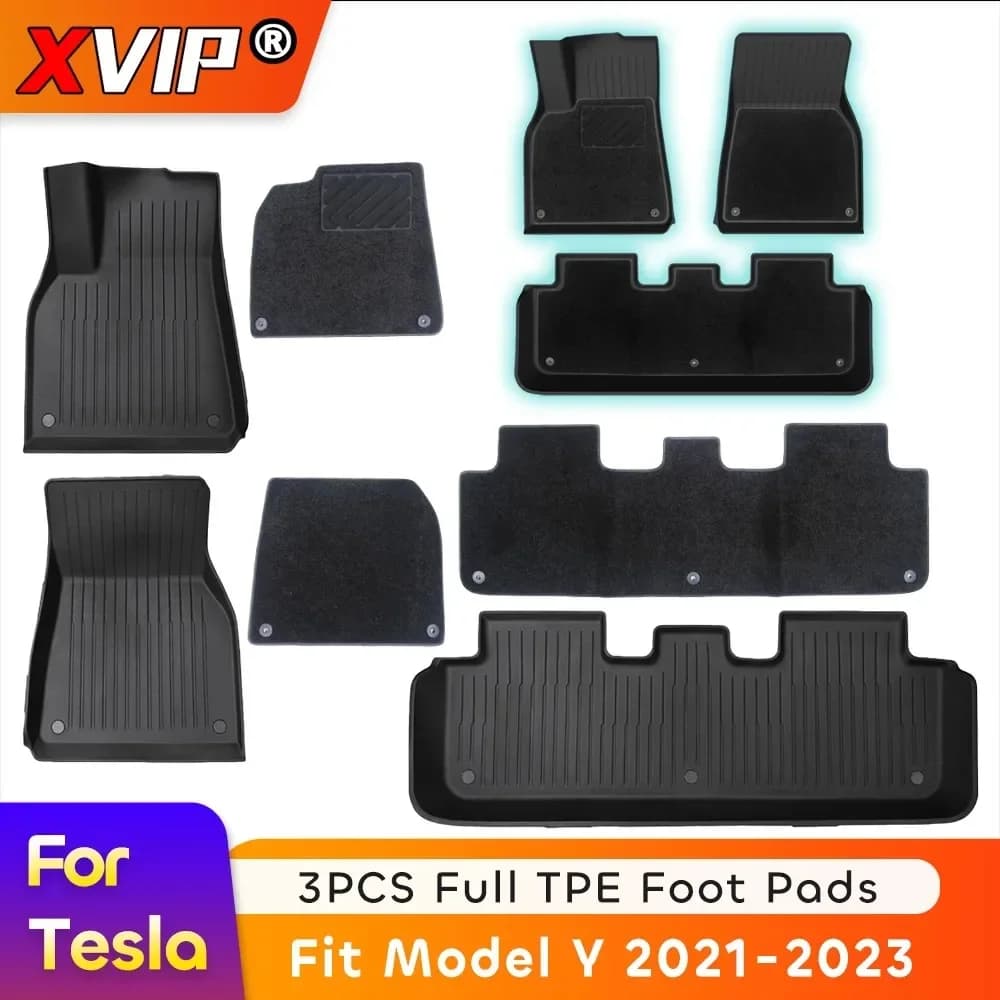 XVIP 3Pcs TPE Foot Pad + tappeto per Tesla Model Y 21-23 tappetino impermeabile personalizzato aggiornamento tappetino antiscivolo tappetini circondati